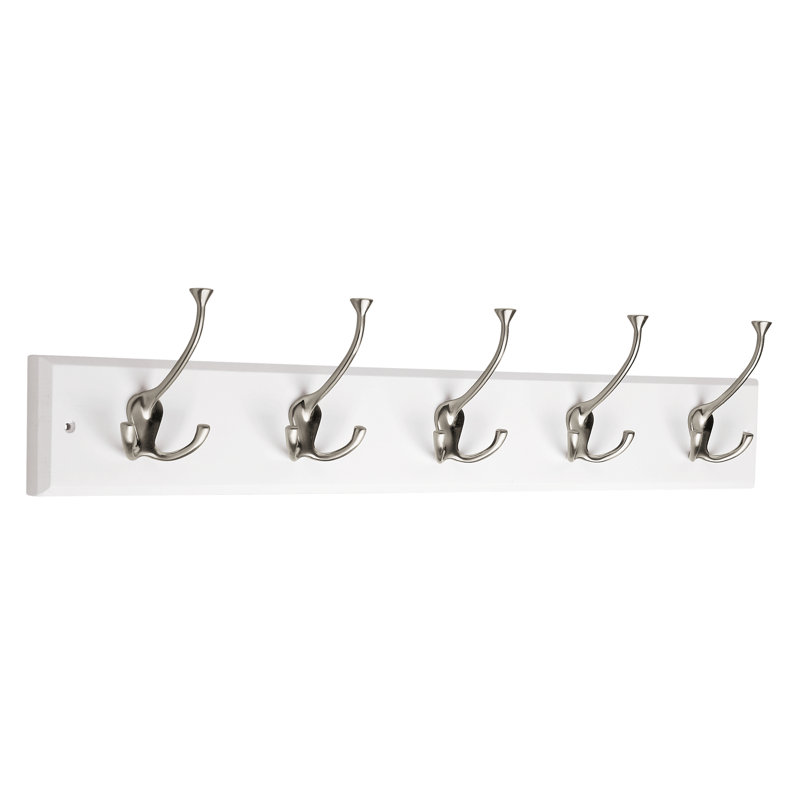 Adelaine Wall 5 - Hook Wall Mounted Coat Rack, Flat White / Satin Nickel Finish