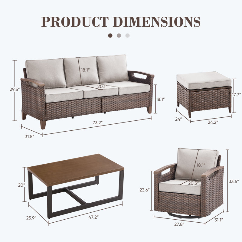 Arundel All-Weather Wicker Outdoor Patio Conversation Sets With Swivel Chair, Beige