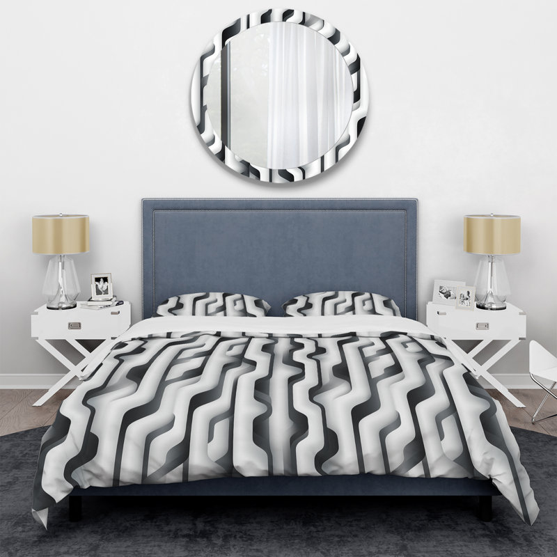 Literie à rayures noires et blanches, Housse de couette simple + 1 taie décorative stan