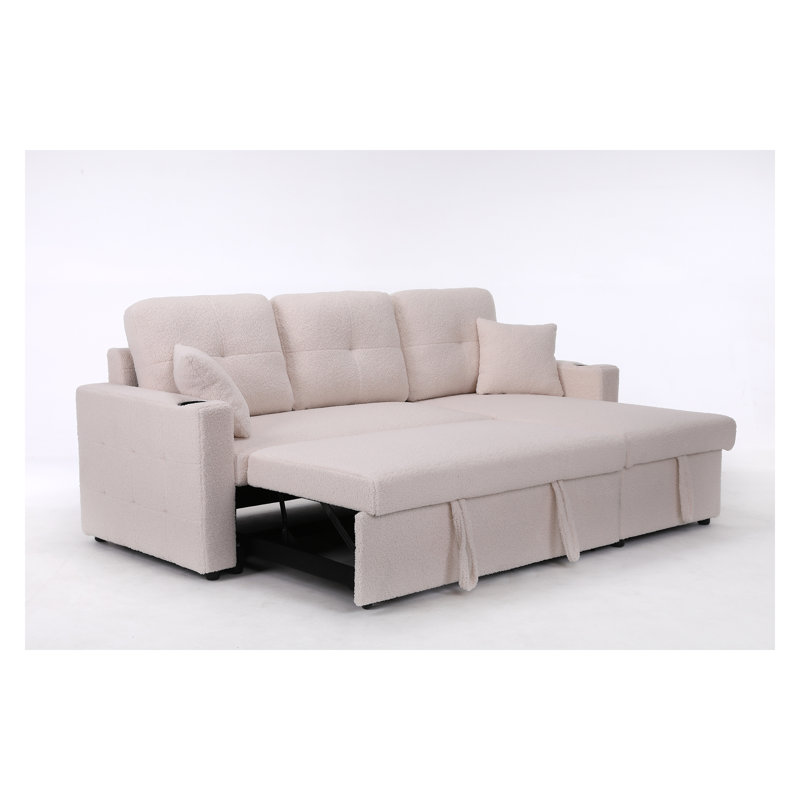 Canapé-lit modulaire avec méridienne avec rangement Lambswool, Laine beige