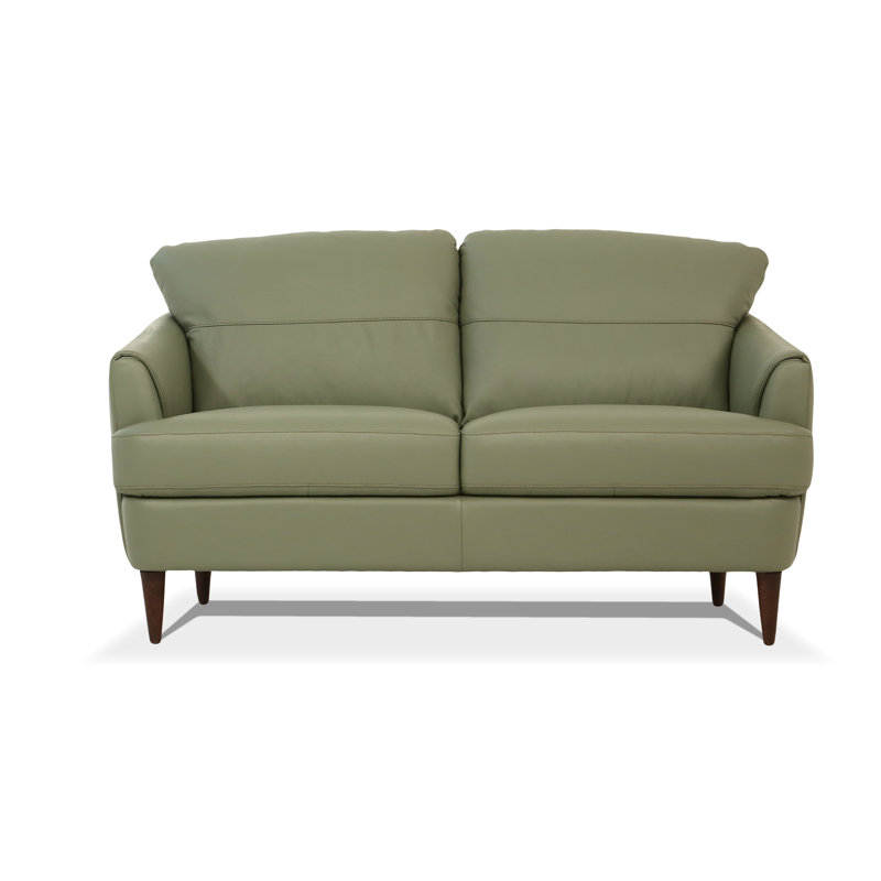 Bova Recessed Real Leather Loveseat, Moss Green Genuine Leather