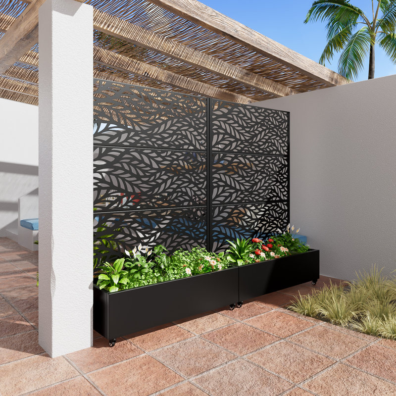 Outdoor Metal Planter Box Raised Garden Beds with Trellis, 73" H x 47" W x 16" D