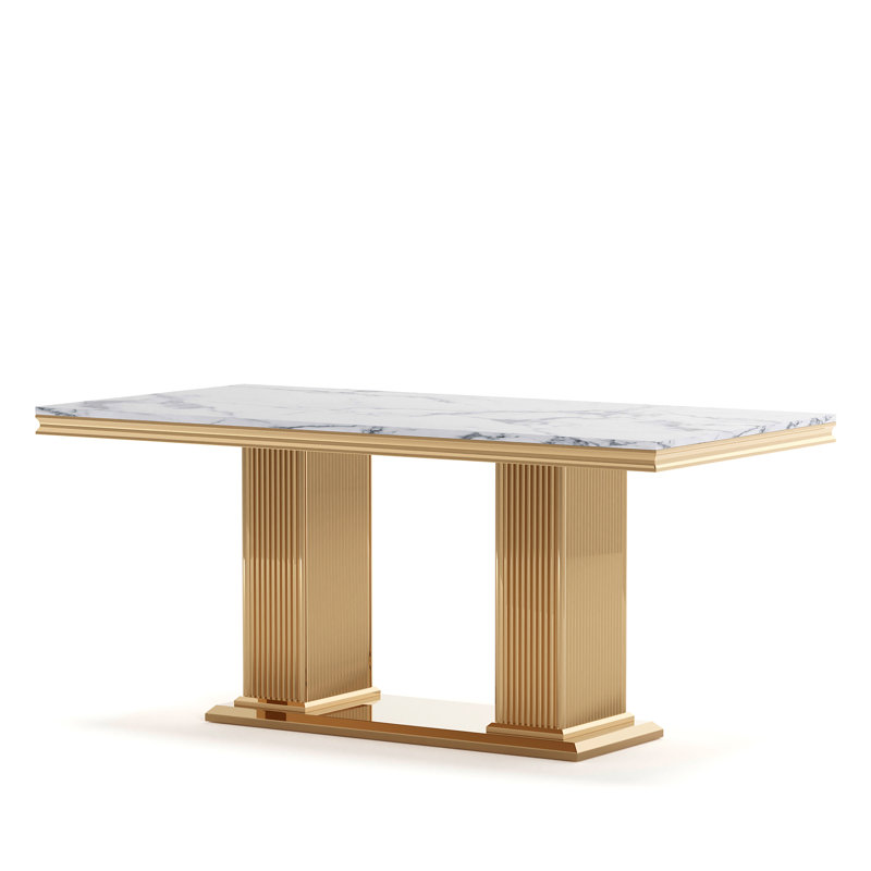 Granit Unfinished Metal Base Dining Table, White, Gold