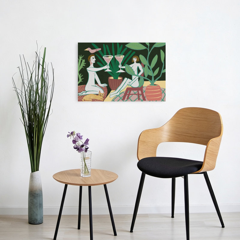 «Summer Nude Cocktail Bird», art mural tropical, H 16 po x l 24 po