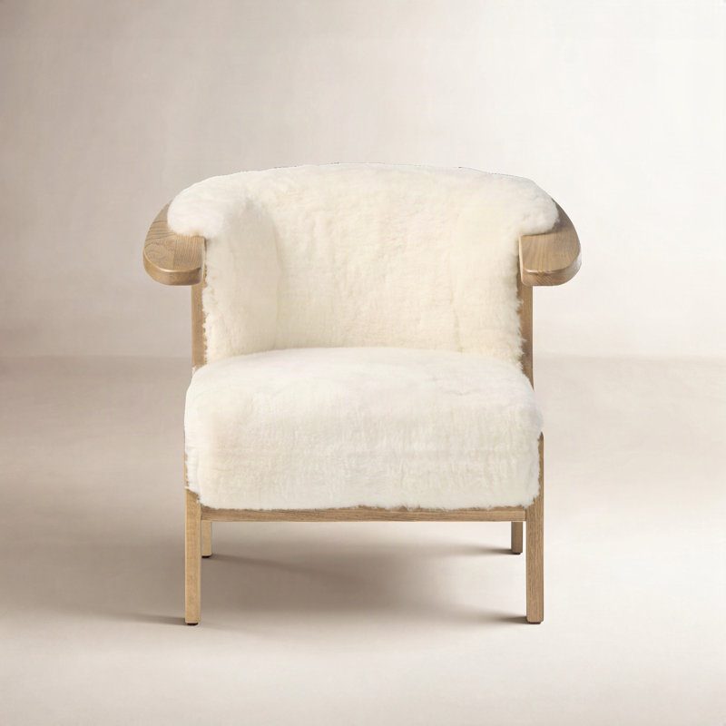 Fabian Chair-Cream Shearling, Cream Shearling, Aged Smoked Oak