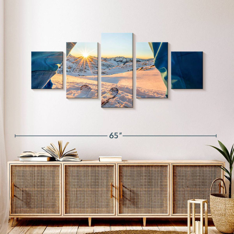 Hiver, coucher de soleil, ski, H 24 po x l 55 po