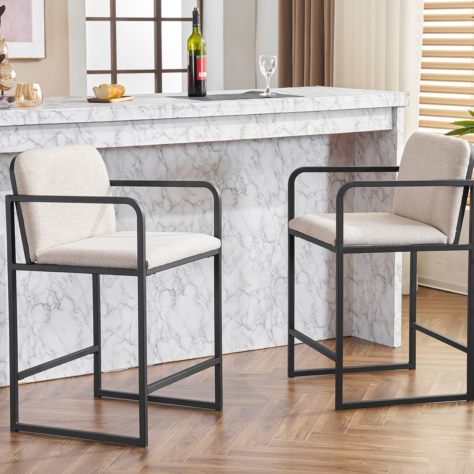 Hokku Designs 2pcs Modern Upholstered Counter Height Bar Stools With ...
