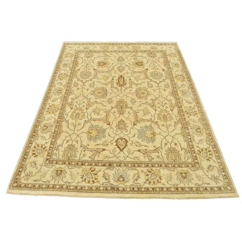 Tapis oriental beige en laine noué à la main 8 pi x 9 pi 8 po Anatolia Ziegler