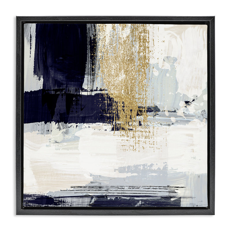 Art mural sur toile flottant abstrait doré par Susan Jill, H 18 po x l 18 po, Cadre flottant noir de jais