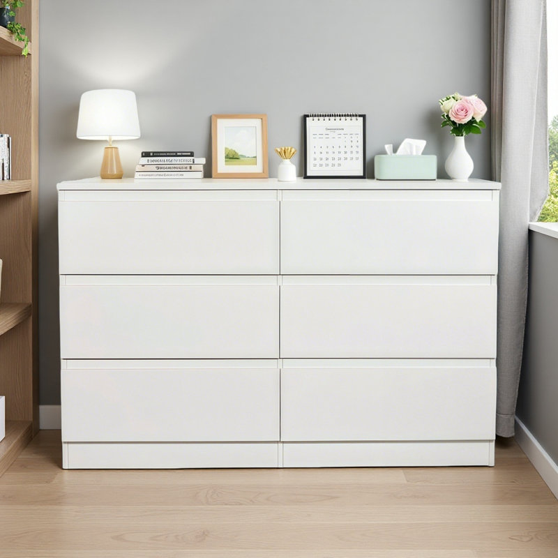 Modern Bedroom 6 Drawer Dresser, White