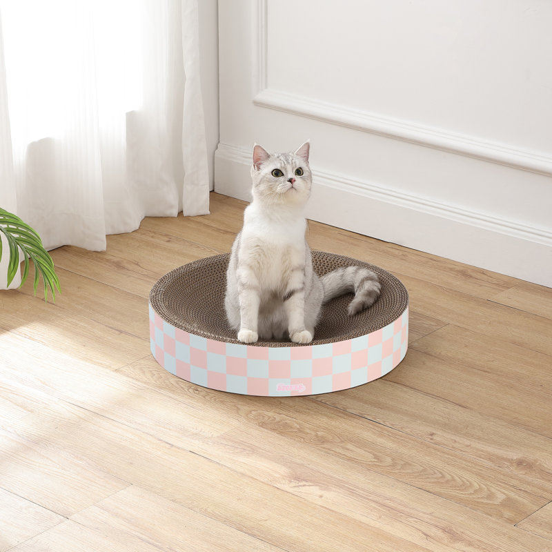 Grattoir pour chat en forme de bol rond et moderne en forme de bol 20,13 po Nelson, Rose clair / menthe