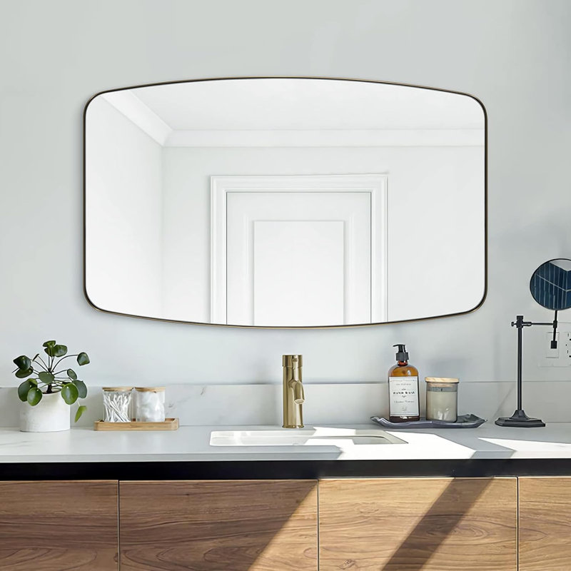 Miroir de salle de bain ovale moderne |  Cadre, Or brossé, 48 po x 30 po