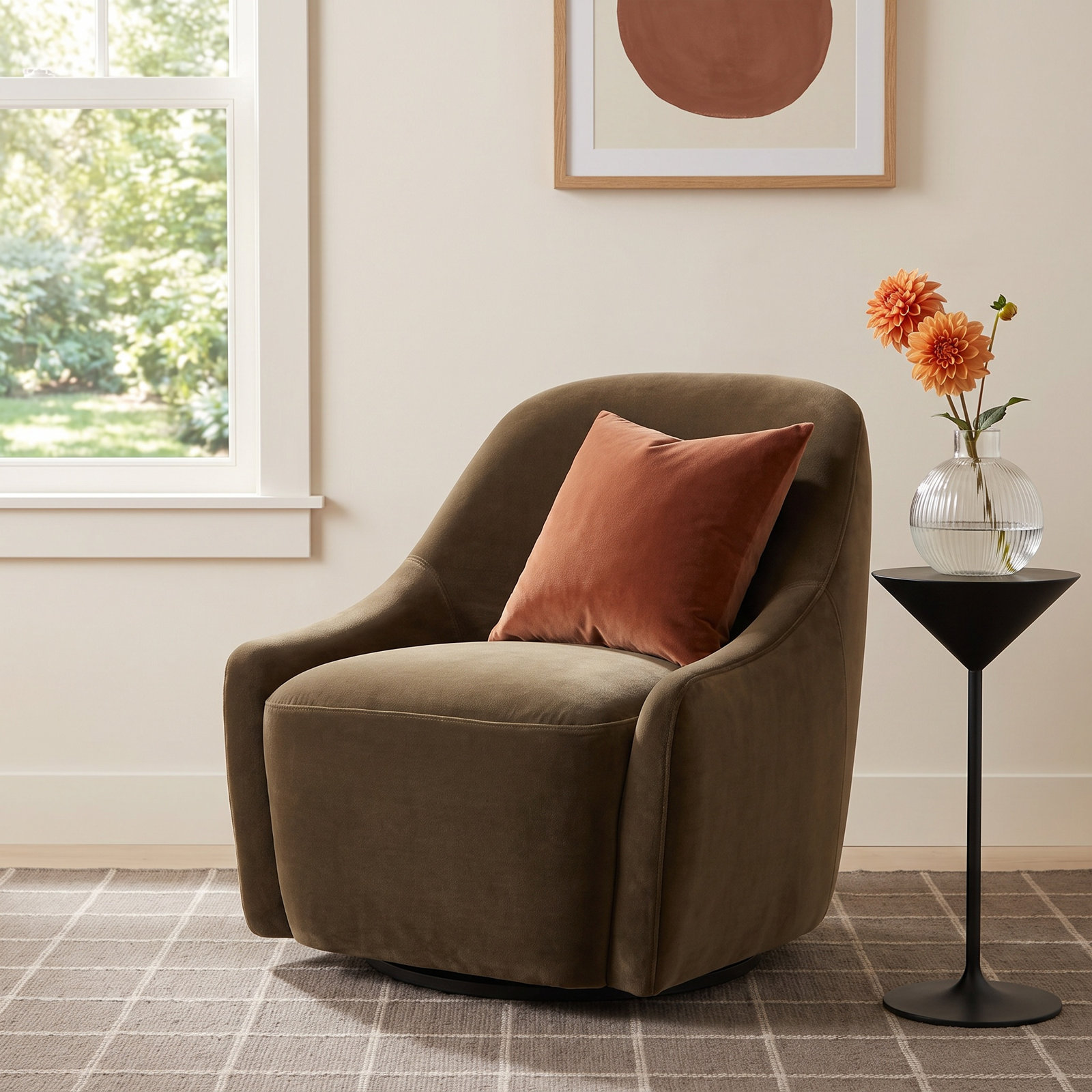 Fiera Pine Swivel Barrel Chair, Surrey Olive