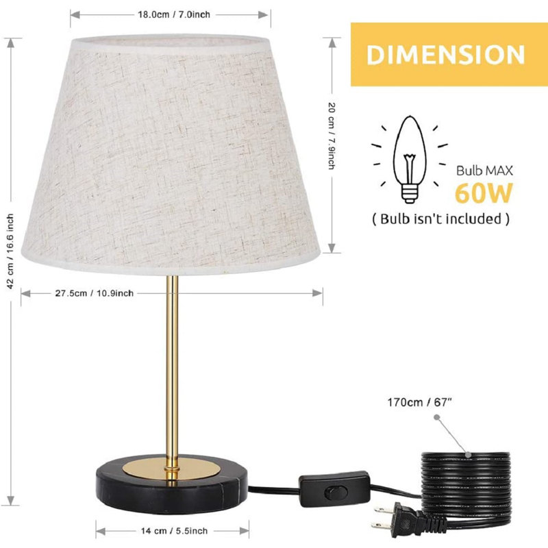 Ensemble de lampe de table de chevet noire 16,6 po