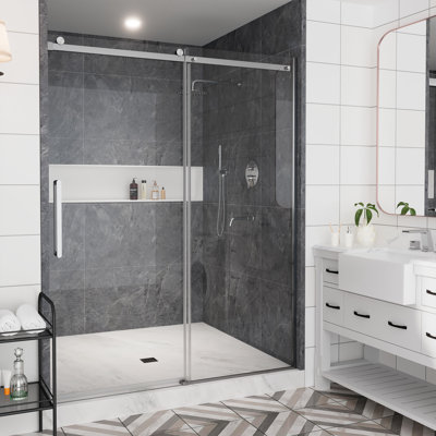 56"-60" W x 76" H Frameless Single Sliding Shower Door with Soft-Closing And Clear Tempered Glass