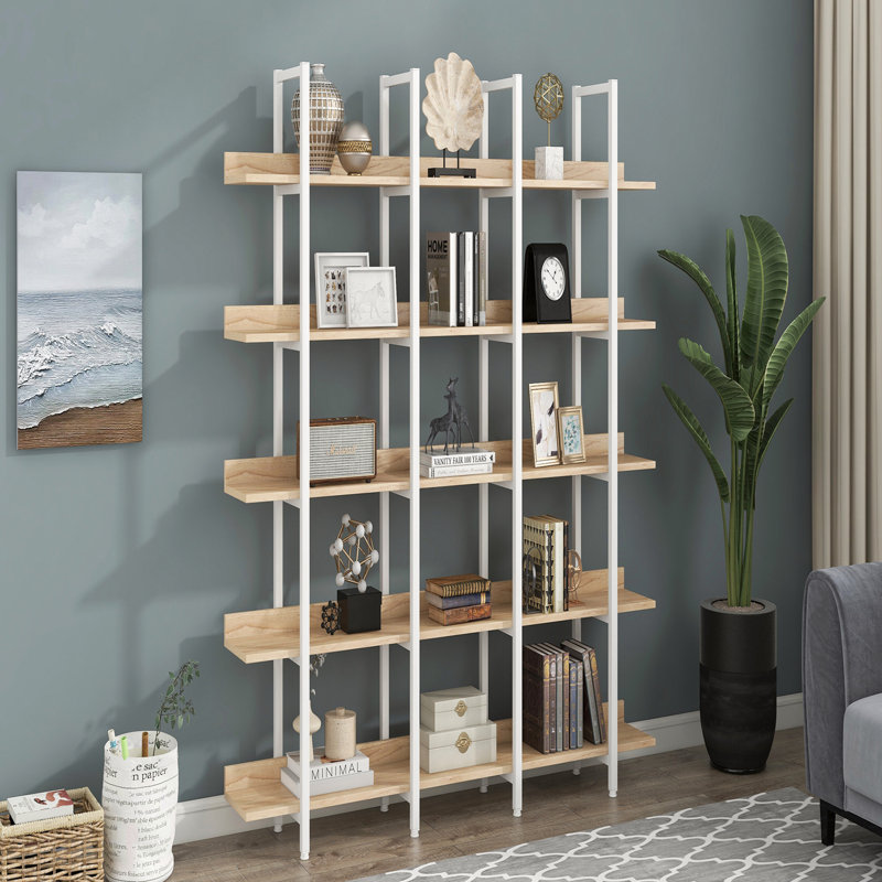 Bibliothèque de bureau à 5 niveaux, Blanc/chêne, H 70,9 po x l 70,9 po x P 11,8 po