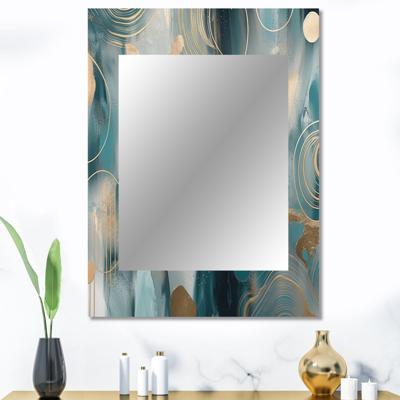 Green Gold Marbled Meditations V - Marble Decorative Wall Mirror, Modern Mirror, Printed Metal Art, 40" x 30"