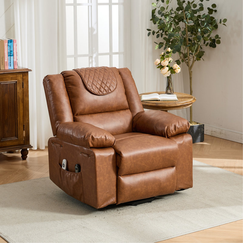 Fauteuil inclinable chauffant et chauffant en polyuréthane brun pour personnes âgées, Brun