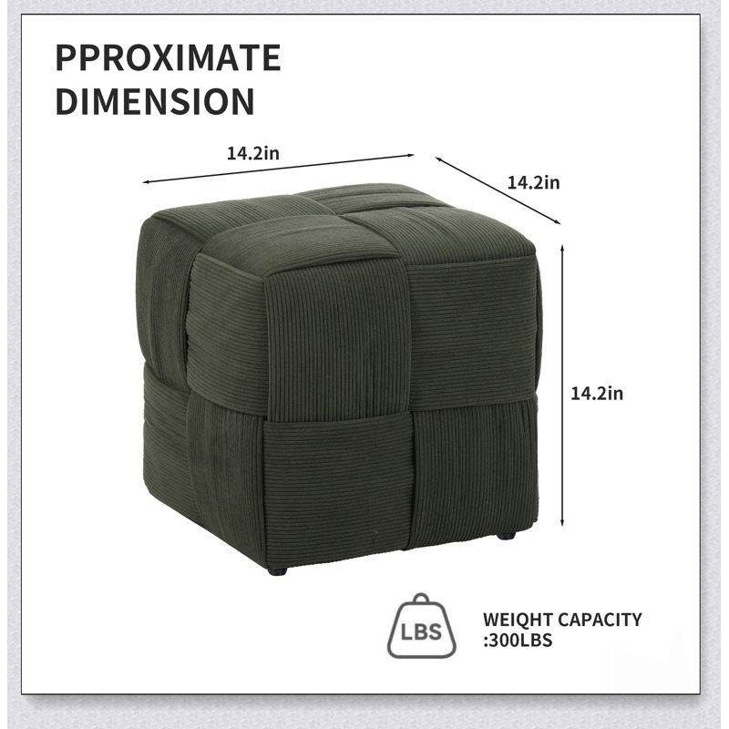Soft And Comfortable Ottoman Square Corduroy Woven Design Sofa Stool For Versatile Use And Relaxation, Green Corduroy