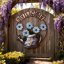 Panneau de bienvenue en métal, décoration en métal de cercle, décoration murale de jardin extérieur