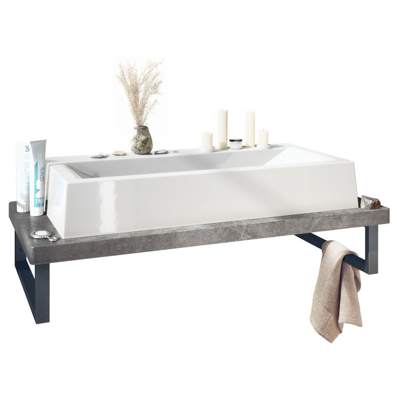 Ebern Designs Richand 95mm L x 51mm W Marble Rectangular Sink with Tap, Stone grey