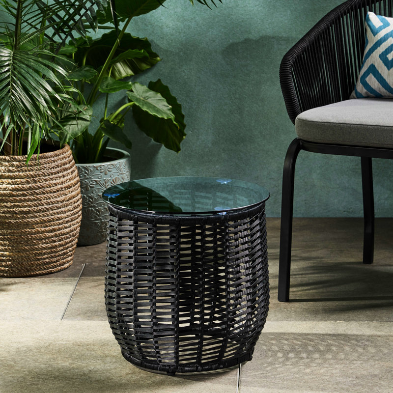 Table d'appoint pour terrasse de 15,2 pouces avec verre trempé et cadre en fer thermolaqué