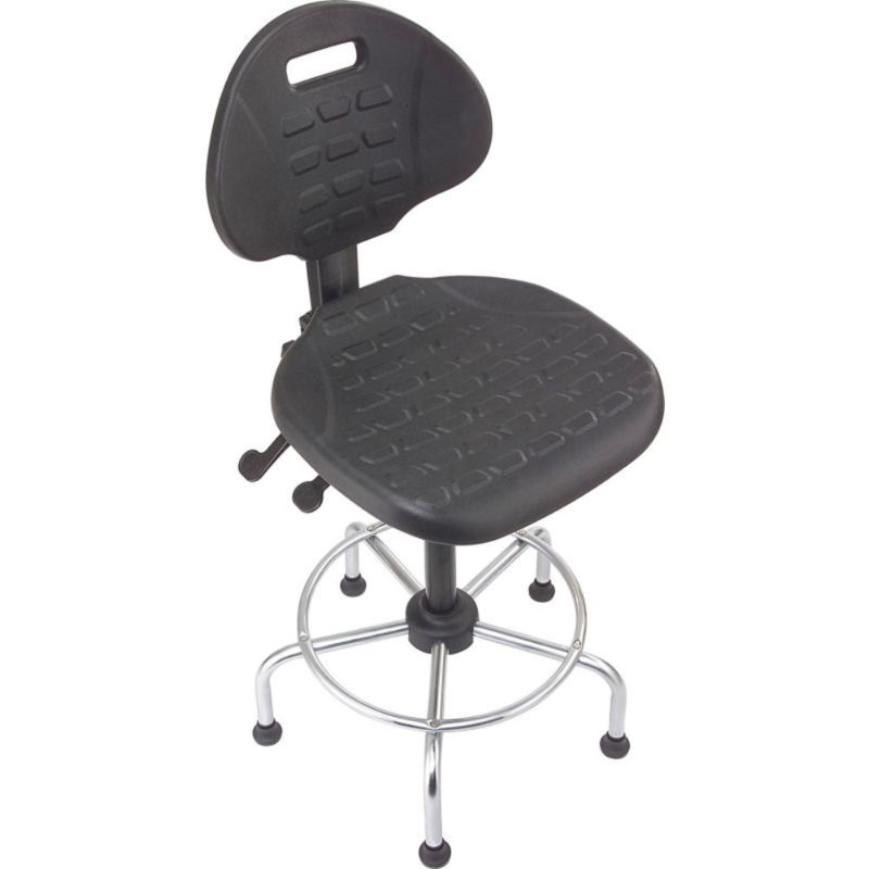 Backed Adjustable Height Ergonomic Industrial Stool with Footring Pedestal Base