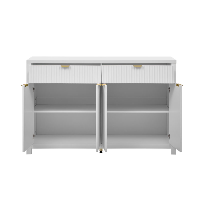 Lateasa Fluted Sideboard with Drawers, Doors & Adjustable Shelves, White
