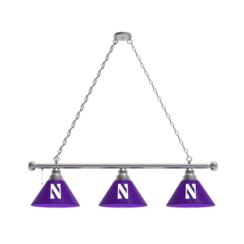 3 - Light Pool Table Lights Pendant, Chrome, Northwestern Wildcats