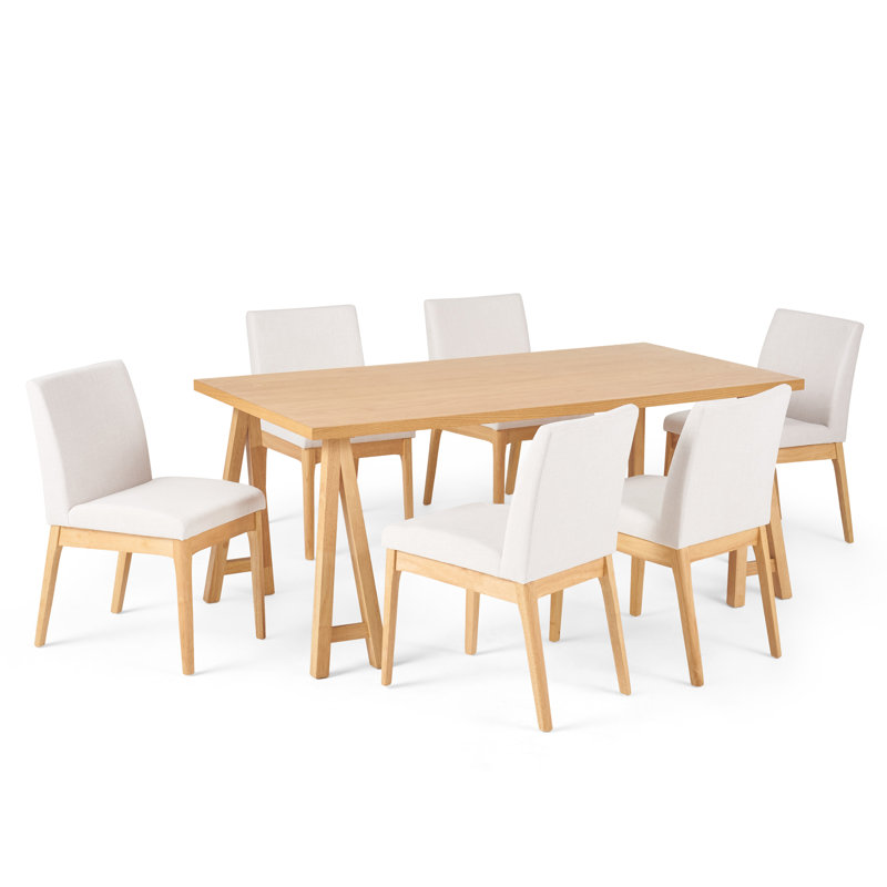 Ensemble repas pour 6 personnes, Beige clair, Chêne naturel