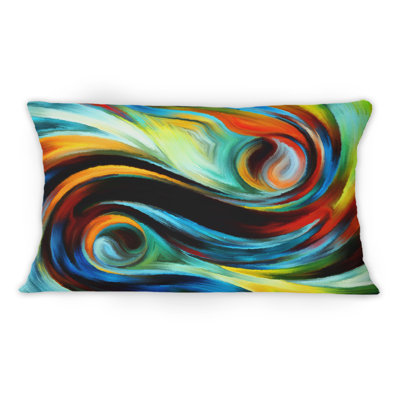 Coussin décoratif imprimé bleu, bleu, rouge et jaune