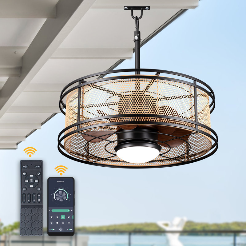 23" Outdoor Ceiling Fan with Dimmable LED Light and Remote Plug-in Water-Proof Fan for Patio 
