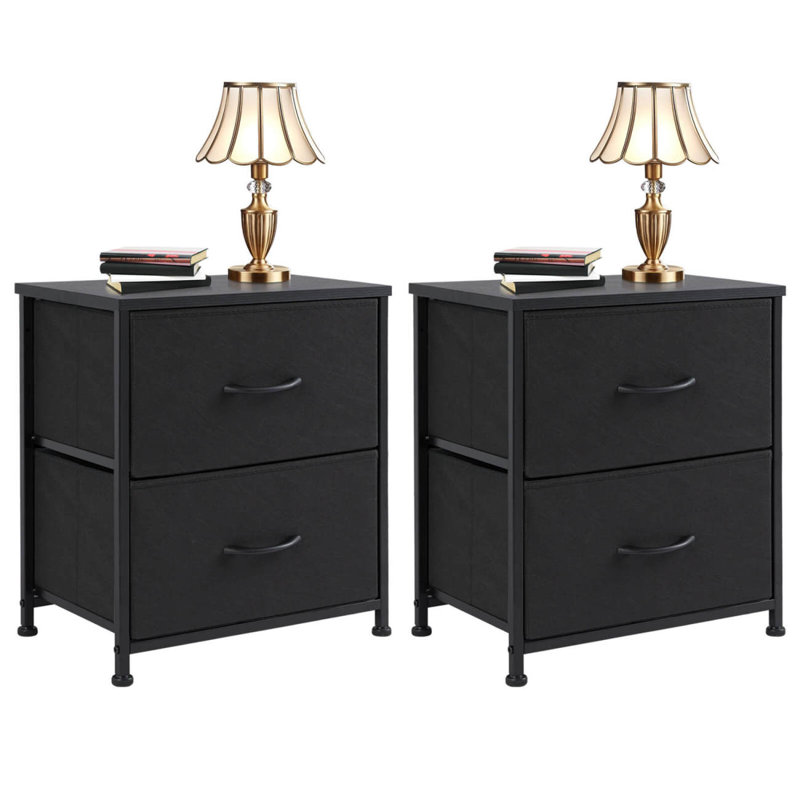 Commode à tiroirs, structure en métal et plateau en bois, 2 pièces, noir, Noir