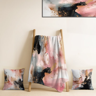 Ensemble de couverture et coussin décoratif en marbre rose doré II