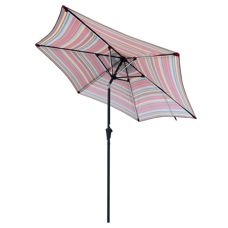 9FT UMBRELLA WITH LIGHT Red and Stripes, Red Striped