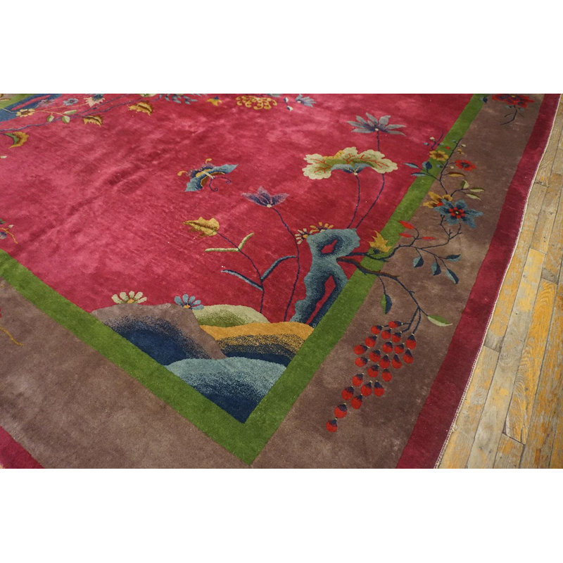 Beautiful Red Color Antique Chinese Art Deco Wool Rug Carpet by Nichols Workshop
