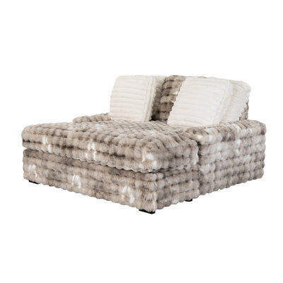 Contemporary Gray Lounger With Plug, Ultra Soft Faux Fur, Amply Cushioned Overstuffed Cushion And Cup Holders Fur Decoration, Abundantly