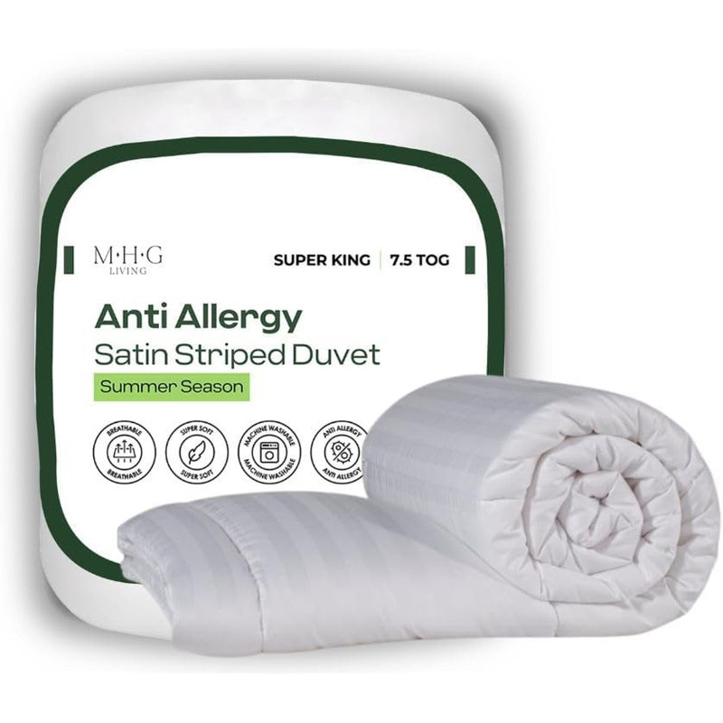 MHG Living Luxury Soft Touch Striped Microfibre 7.5 Tog Duvet – Anti-Allergy, Lightweight & Breathable Summer Quilt – Single, Double, King & Super King