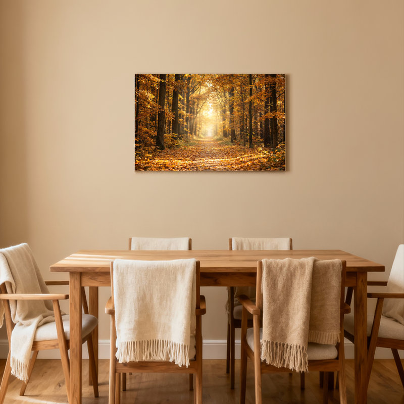 Ensemble de 1 tableau sur toile tendue représentant un chemin forestier d'automne, H 12 po x l 18 po