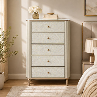 49.4" H Champagne Pearl Shell 5-Drawer Dresser