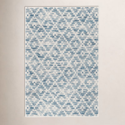 Melange Diamond Blue Machine Washable Geometric Rug