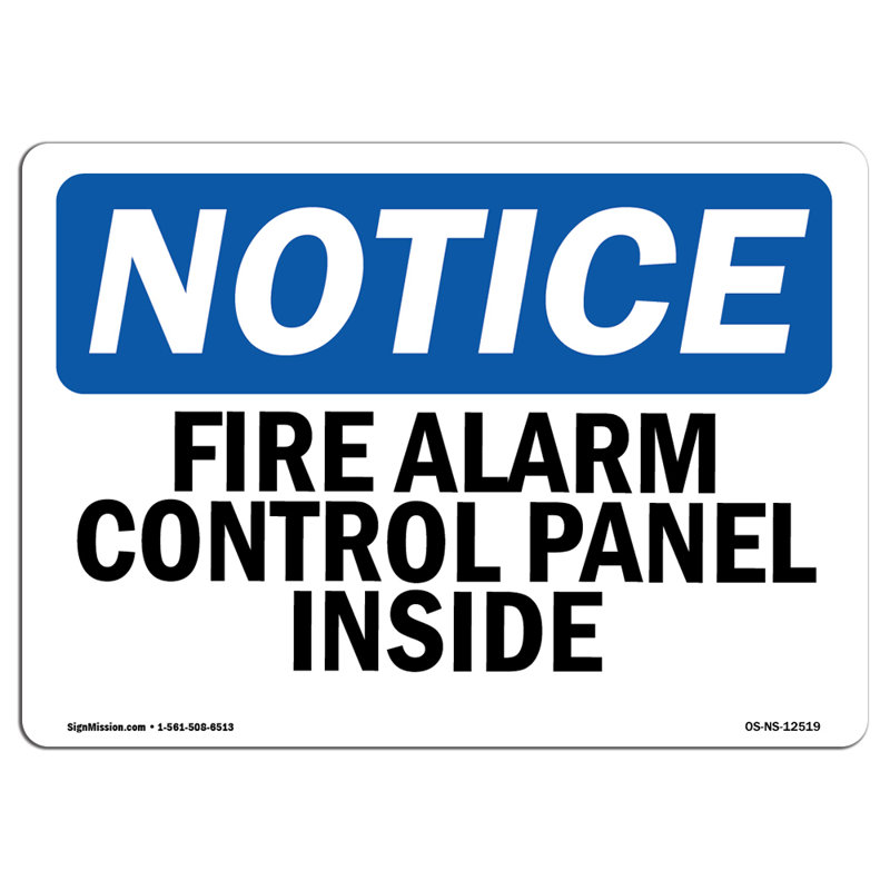 Fire Alarm Control Panel Inside Plastic Sign 14" X 10"