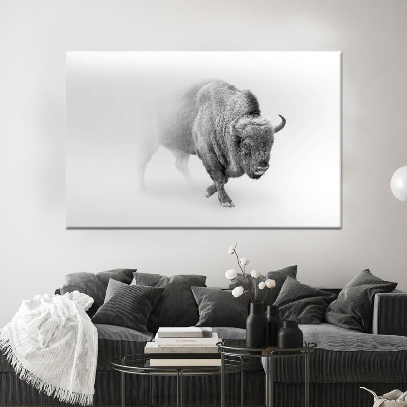 Élégant art mural Buffalo: toile imprimée d'un animal sauvage, toile noire encadrée 1P, 27,6 po H x 39,4 po l