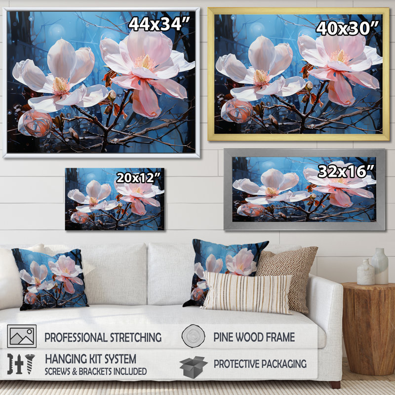 «Luxurious Magnolia Tranquility III», reproduction sur toile, H 30 po x l 40 po x P 1,5 po, Cadre simple noir