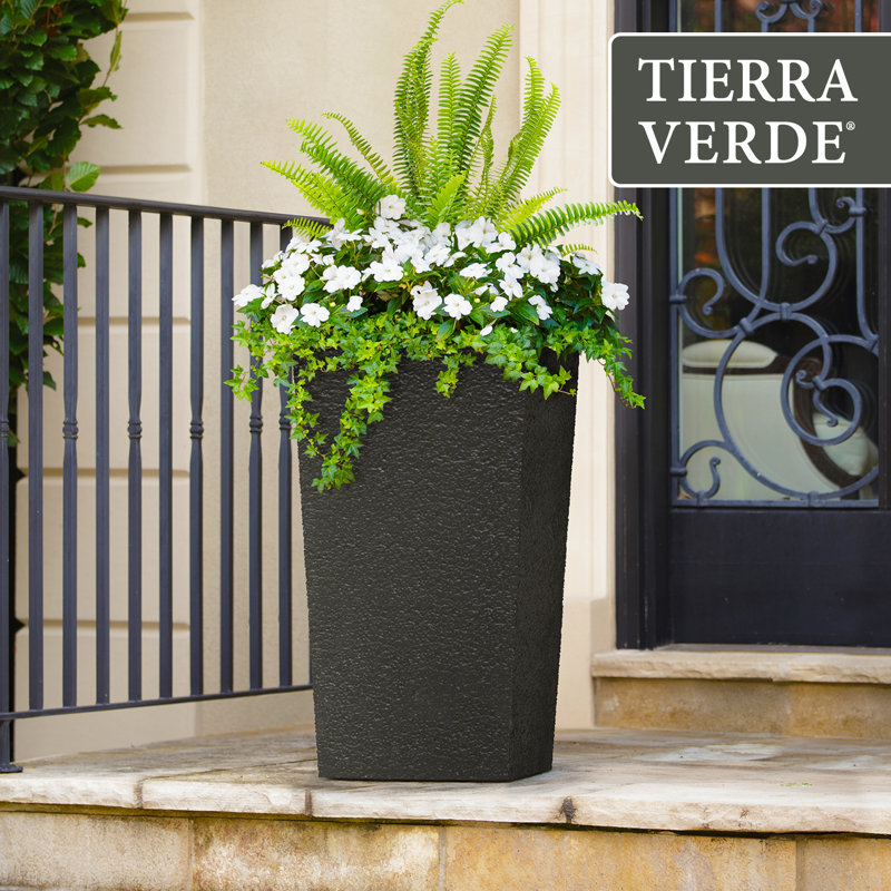 Tierra Verde Citadel Stucco Self Watering Square Planter, 13.5" x 26", Black