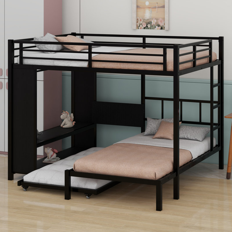 Lit superposé avec garde-robe intégrée, lit gigogne et bureau pliable