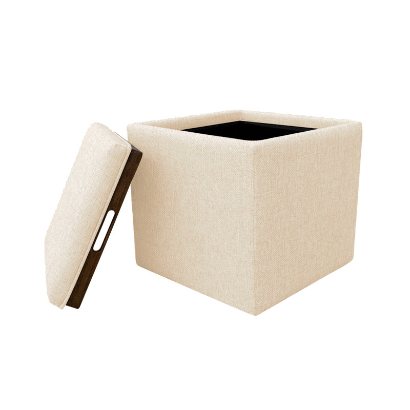 Homepop Storage Ottoman With Tray Top, Cream