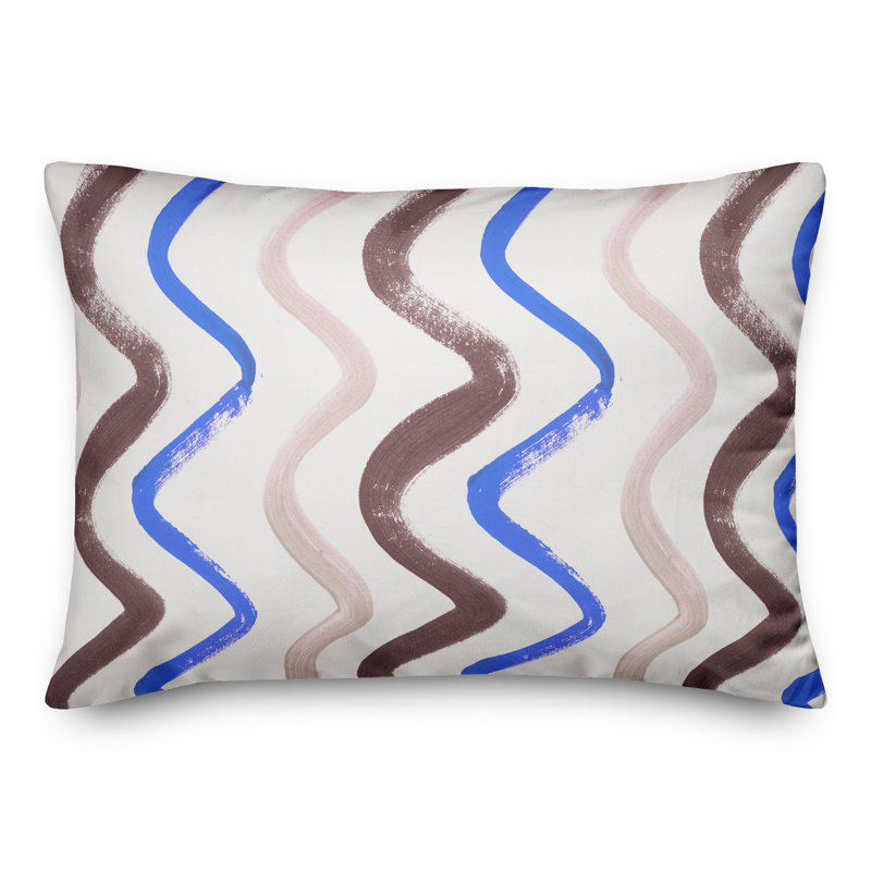 Coussin extérieur bleu et brun Squiggles, Bleu/brun, H 18 po x l 25 po