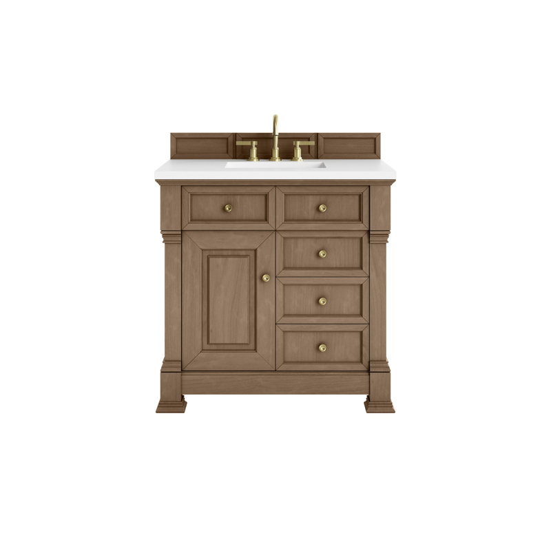 Brookfield 36'' W Single Vanity, White Zeus, Widespread, Pecan
