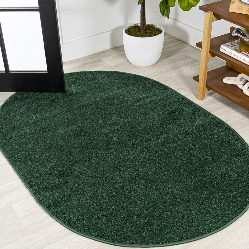 Asahi Solid Low-Pile Emerald Rug, Oval 6'2" x 9'